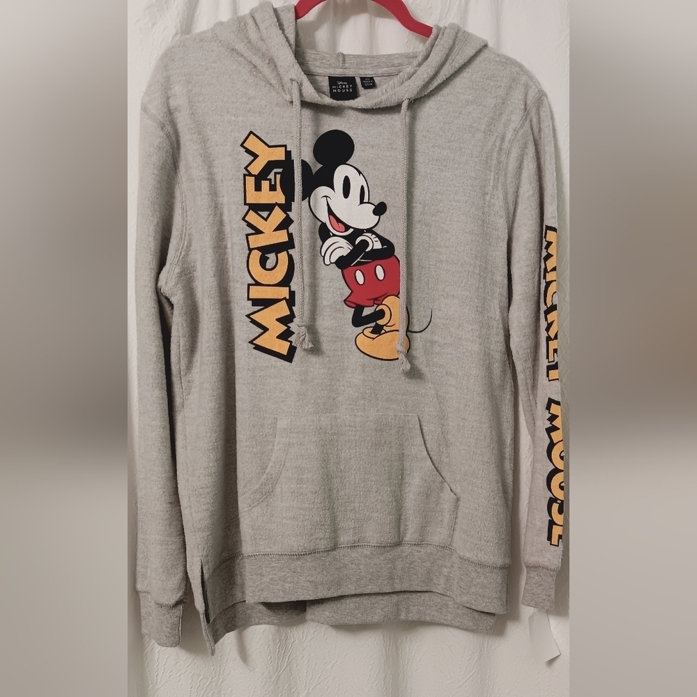 NWT Disney Mickey Mouse Gray Cotton Hoodie Sweater Juniors Size L - Picture 1 of 12
